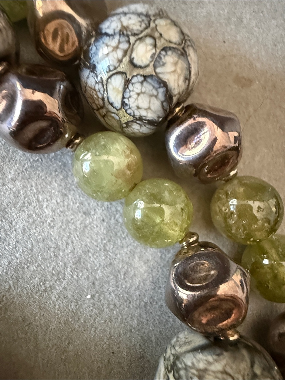 Artisan Sterling Silver Spiral Necklace with Aventurine, Glass, lamp work beads - Picture 8 of 11